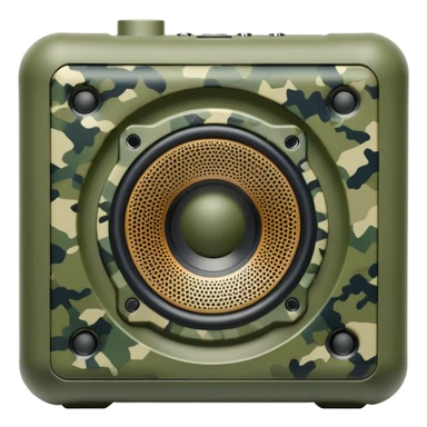 Geometric JBL Clip 4 speaker with olive green digital camouflage pattern, iOS emoji style sticker