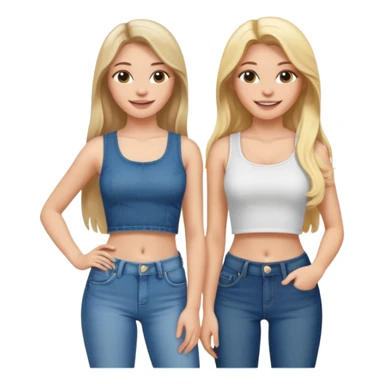 a long hair brunette white girl and a blonde girl in jeans and crop tops smiling friends sticker