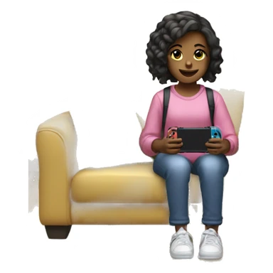 A girl is sitting and playing a Nintendo Switch sticker