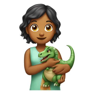 Indian girl holding a dinosaur sticker