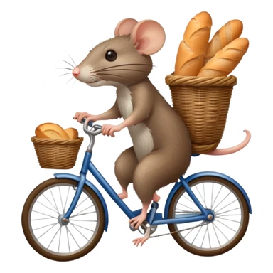 Rat riding bicycle with French baguette in basket sticker