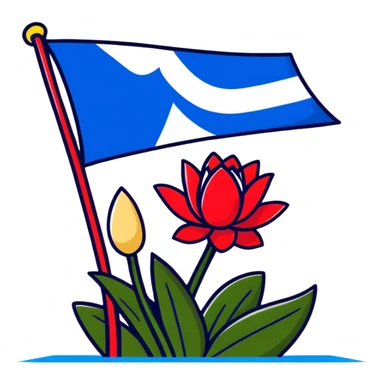 Flag of Friesland with blue and white diagonal stripes and red water lily leaves sticker