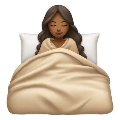 A girl sleeps under a beige blanket sticker