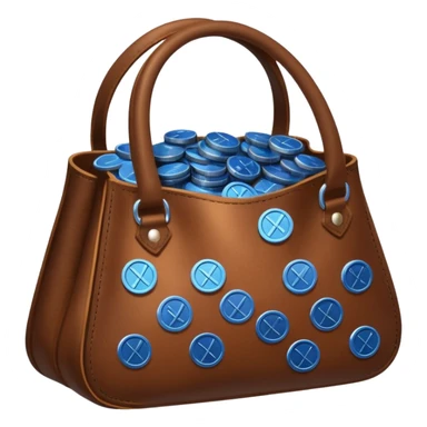 blue coins inside a brown leather bag  sticker