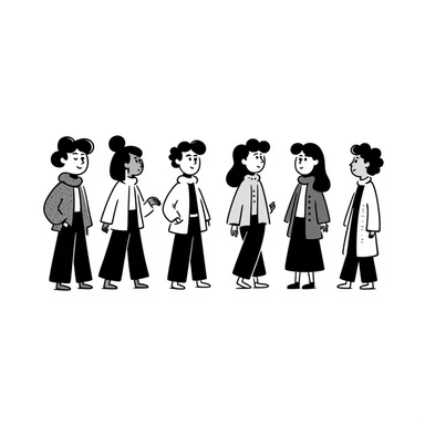 a line of people, hand-drawn doodle style sticker