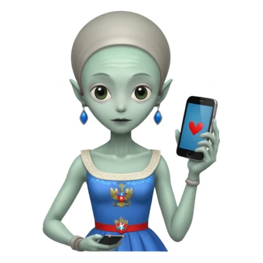 alien with russia custome dress and smartphone sticker