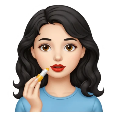 A gorgeous with black wavy hair women applying cute thin lipbalm on her brown lips sticker