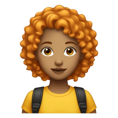 a light skinned girl with orange curly hair with black hair roots wearing a yellow shirt sticker