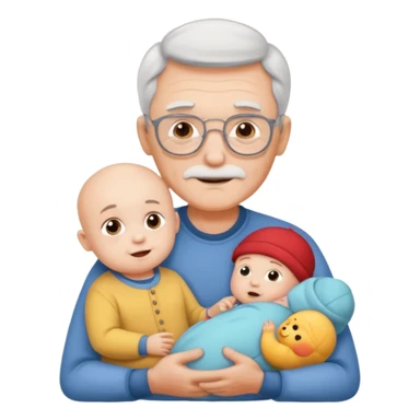 Young grandpa holding one baby holding a sign sticker