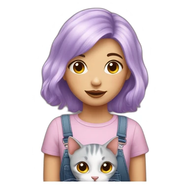 Girl with Lilac hair holding a cat sticker