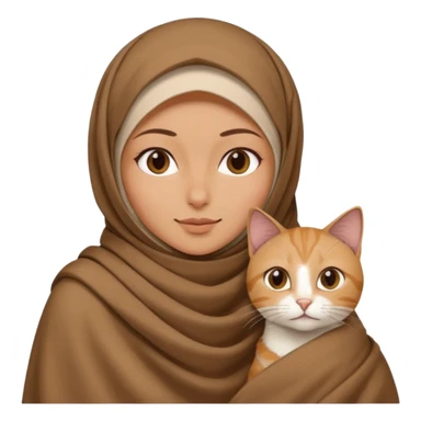 Kediyle hijab bayan yanyana kahve battaniye sticker