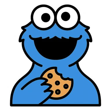 cookie monster, vibrant blue fur, big googly eyes, holding a cookie, playful expression, simple background sticker