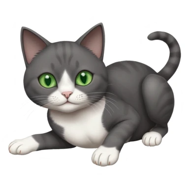 beautiful female solid dark grey cat with green eyes, white toes/paws and white patch on her chest rolling upside down sticker