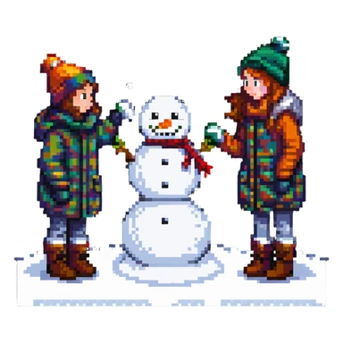 kids building a snowman sticker