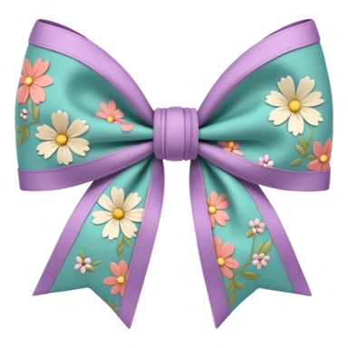 Cottagecore style  realistic detailed fabric in cottagecore color scheme  a large bow in a floral pattern, isolated, 3d rendering, sticker