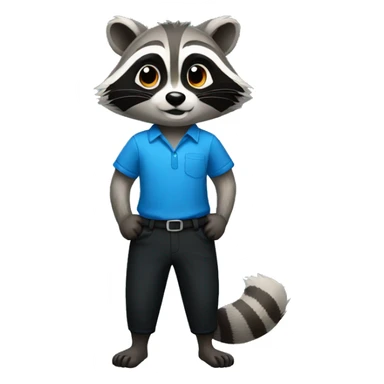 A Raccoon wearing a blue shirt and wearing black pants sticker