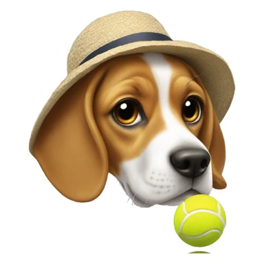 Beagle, playing with a tennis ball, with little sun hat on. sticker