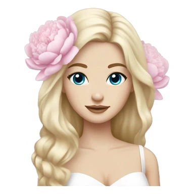 White bride with long light blonde hair and blue eyes with light pink peonies in hair white skin  sticker