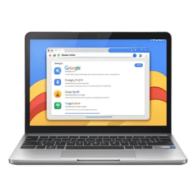 a laptop with google opened sticker