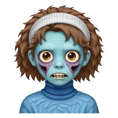 brown fluffy haired blue zombie with turtleneck sweater and hair band sticker