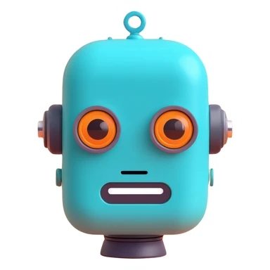 robot head, teal color, playful, friendly expression, 3D emoji style sticker
