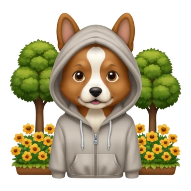 dog in a hoodie, garden background sticker