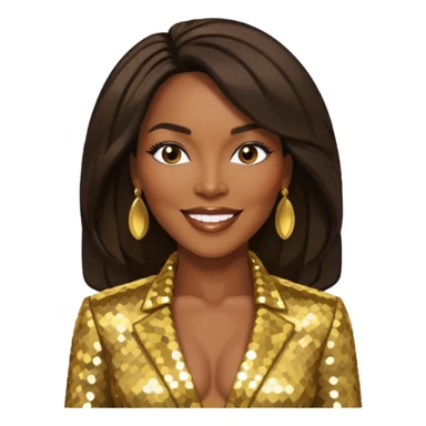 Angela Bassett with long dark brown hair, gold sequin outfit sticker