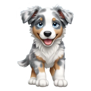 Blue merle australian shepherd puppy with mostly light grey fur with blue eyes running sticker