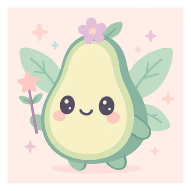 avocado fairy, holding a wand, leafy wings, enchanting, magical, cute, fantasy style sticker