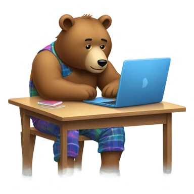bear in pajamas working hard at a computer sticker