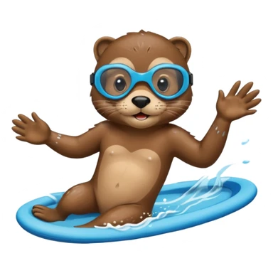 A sleek otter swimmer wearing goggles, splashing through the pool with tiny floating kickboard. sticker