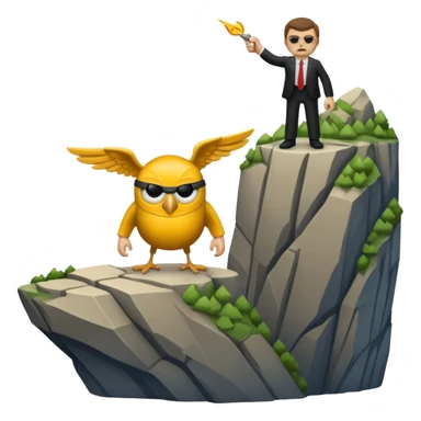 a mafiosi snitch bound up and held over a cliff sticker