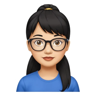filipino woman black hair in one pony tail with straight bangs and big glasses, 50 yr old sticker