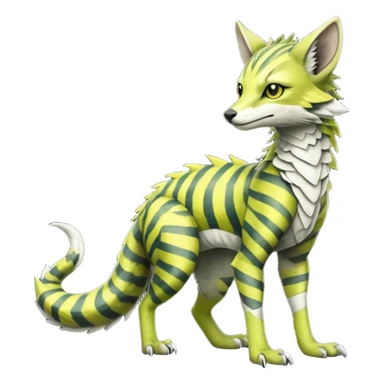  cool handsome gorgeous realistic zig-zag-patterned striking yellowish-pastel-lime-green-white-gradiented with dark undertones, white underside, thunderous stormy edgy badass realistic Vernid-Sergal-Genet-Trico-species by LiLaiRa, full body sticker