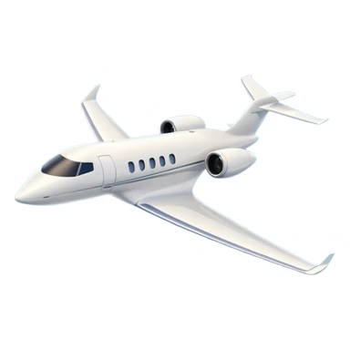 A 3D cartoon sleek white private jet flying through clear sky, sunlight glinting off fuselage, Memoji-style rendering. sticker