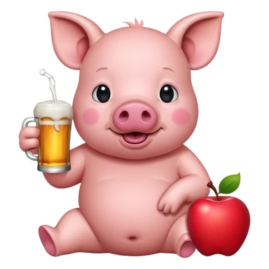 apple pig emoji sitting up drinking a beer drunk sticker