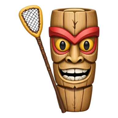 wooden tiki with lacrosse stick sticker