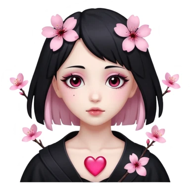 goth sakura heart, black heart with pink cherry blossom petals, cute and dramatic sticker