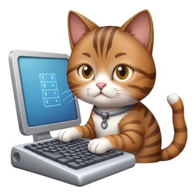 cat software developer with keyboard sticker