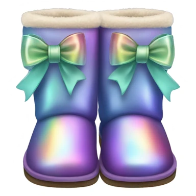 Pair of iridescent Ugg fur boots with ribbon bows. sticker
