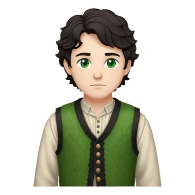 medieval outfit worn by a DnD themed fantasy character. basic rough-spun tunic with a thick wool vest. clothes only above the waist. The clothes full waist. The character's haven't arms. character is black hair green eyes short wavy hair white man. sticker