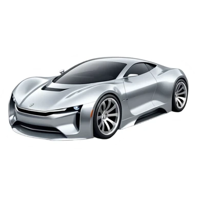 A low-profile futuristic car emoji made of polished silver chrome, wide body stance, smooth aerodynamic shape, glossy metallic surface, soft reflections, luxury swag aesthetic, minimal details, iOS emoji style, centered on clean white background, studio lighting sticker