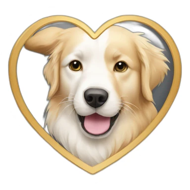 A Golden retriever, a white cat and a dark grey cat in a heart sticker
