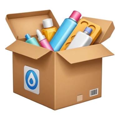 box with beauty products label and a reload icon in right upper corner sticker