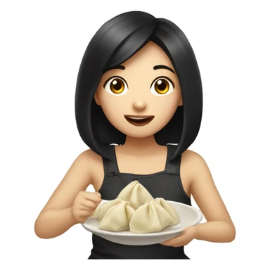 girl with black hair eating dumplings  sticker