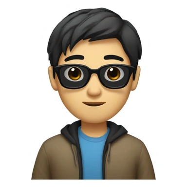 programmer, student, asian, black hair, black eyes, male, round face, sunglasses sticker