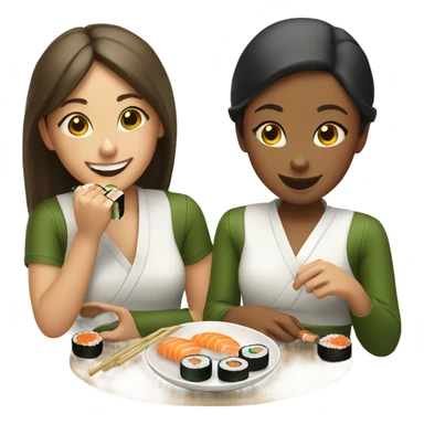 two girls eating sushi  sticker