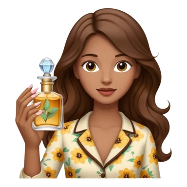 Half body pretty long hair woman holding parfume sticker