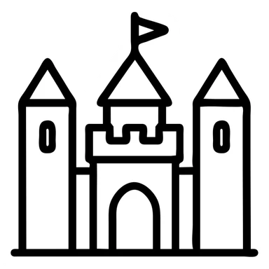 Camelot castle icon for a map, outlined style, single color, compact and bold, easy to identify sticker