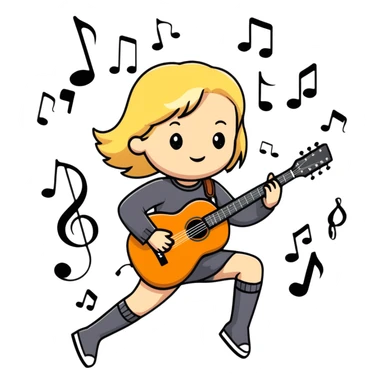 cute blonde girl playing guitar with music notes floating sticker